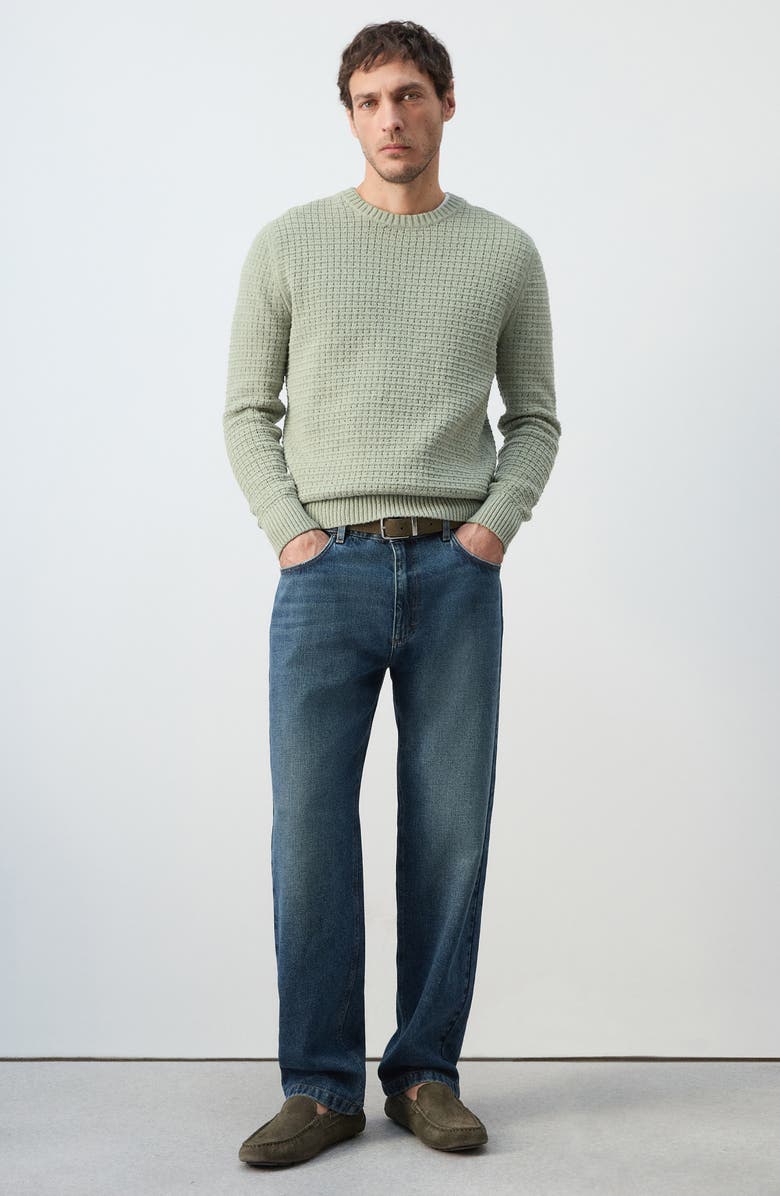 MANGO Crewneck Open Knit Sweater, Alternate, color, Mint Green