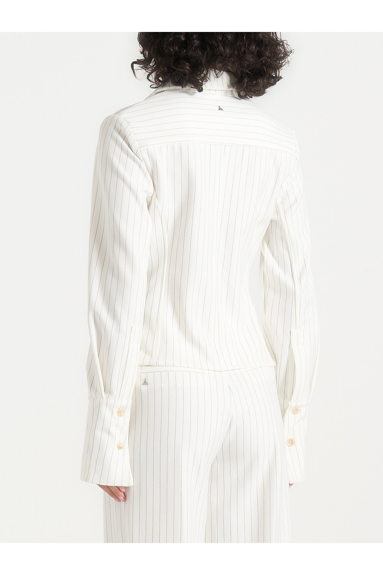 Sonia Pinstripe Asymmetric Shirt, Alternate, color, White