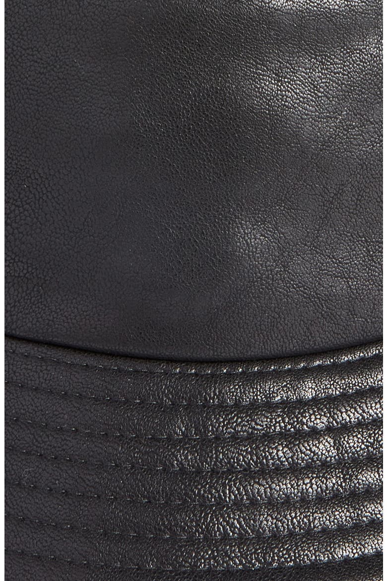 Faux Leather Bucket Hat, Alternate, color, BLACK