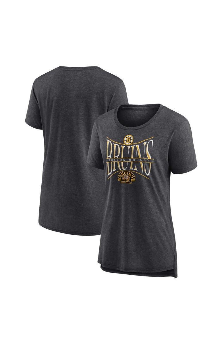 FANATICS Women's Fanatics Branded  Heather Charcoal Boston Bruins Centennial Hockey Tri-Blend T-Shirt, Alternate, color, Heather Charcoal