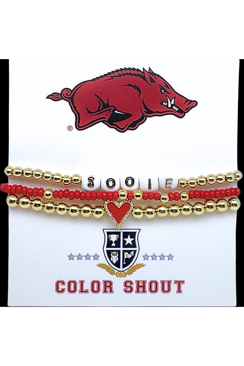 Arkansas Love My College Bracelet Stack, Main, color, Yellow Gold