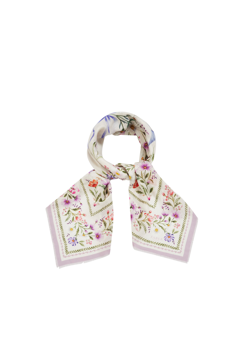 Forget Me Not Narrative Square Scarf, Alternate, color, Light Beige