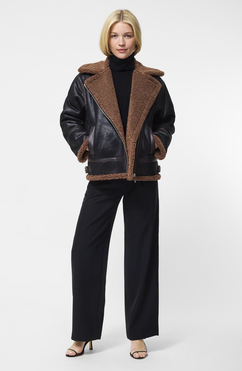 French Connection Faux Shearling Jacket, Alternate, color, Black Brown