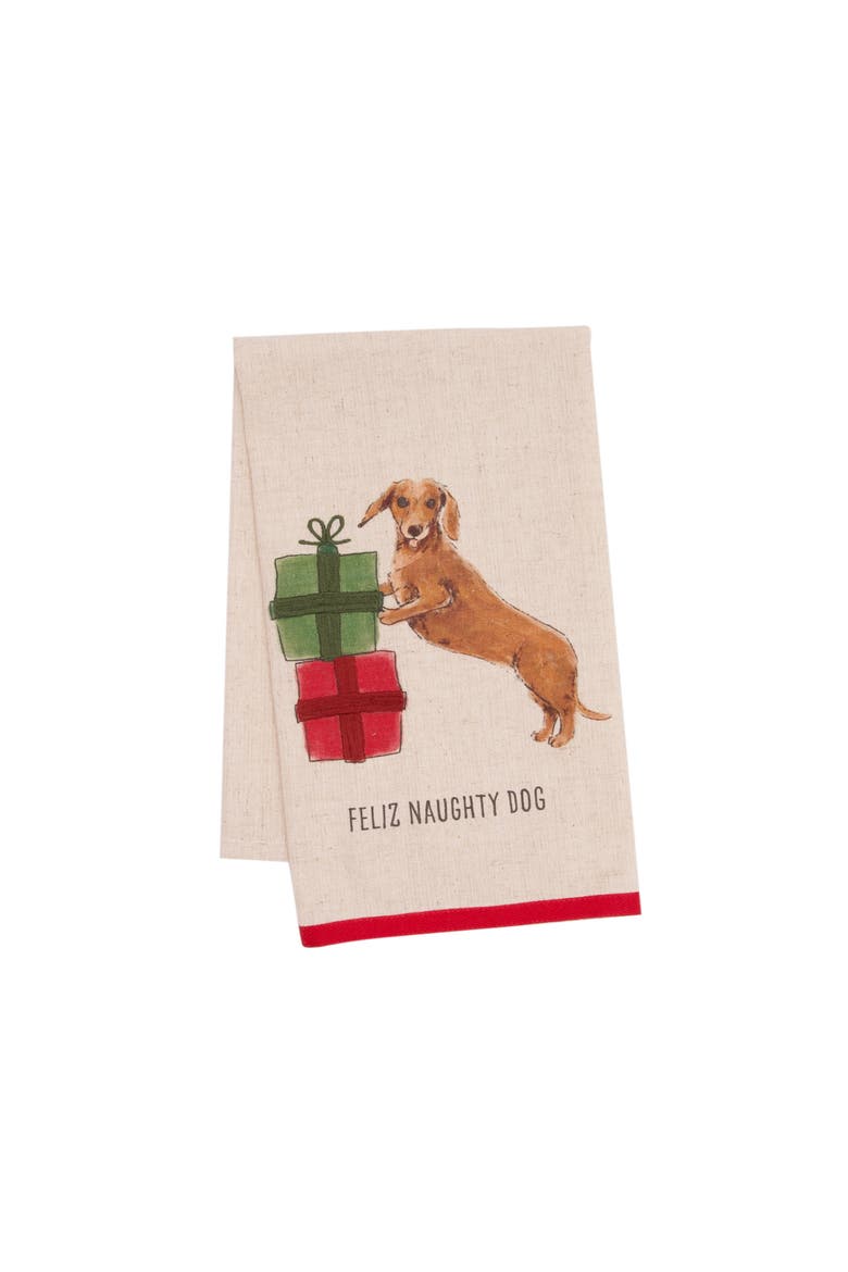 Naughty Dachshund Pet Christmas Towel, Main, color, Black