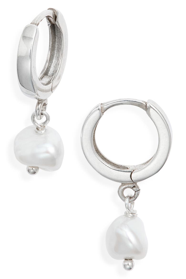 Josefine Freshwater Pearl Hoop Earrings, Main, color, SILVER