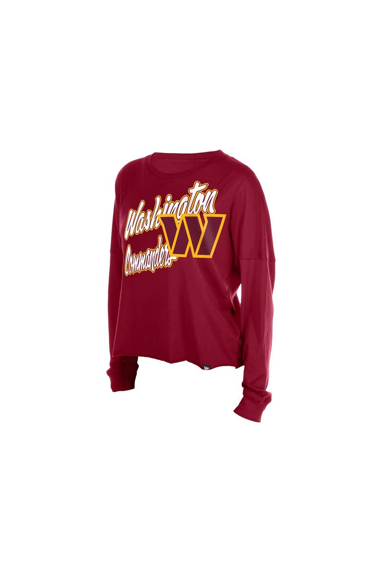 Women's New Era  Burgundy Washington Commanders Cropped Oversized Long Sleeve T-Shirt, Alternate, color, Burgundy