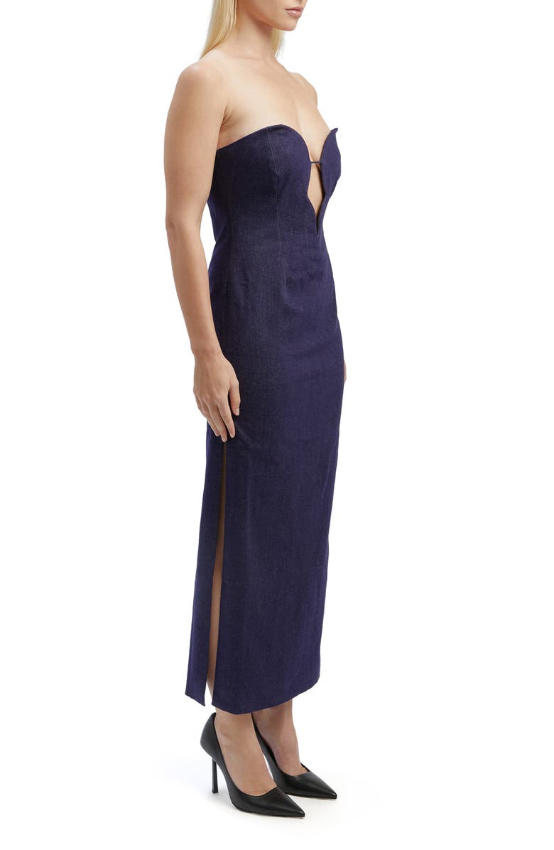 Bardot Eleni Strapless Plunge Neck Denim Dress, Alternate, color, Dark