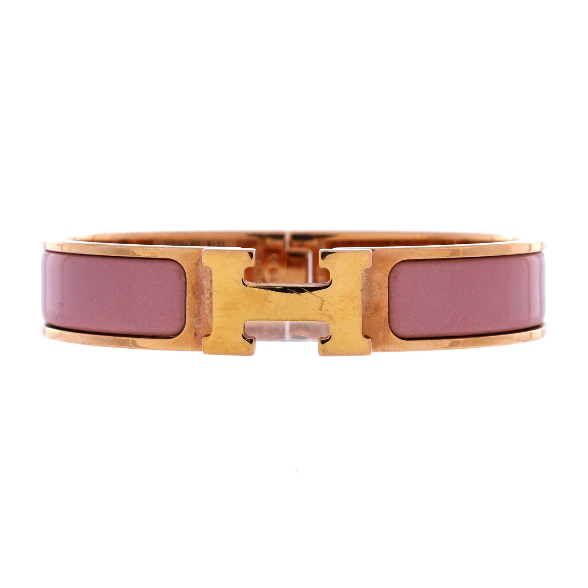 Pre-Owned Hermes Clic H Bracelet Enamel Narrow, Main, color, Pink