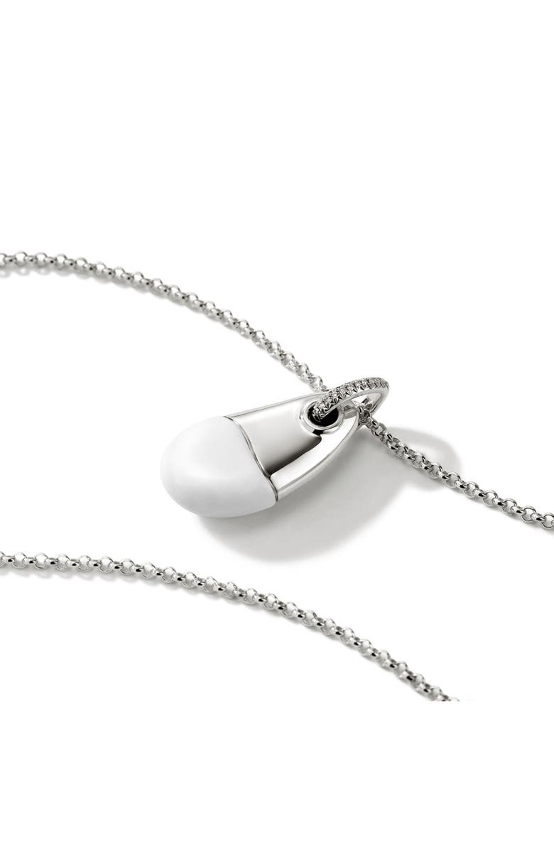 John Hardy Pebble Silver Diamond Pavé (0.04ct.) Pendant on 2mm Rolo Chain Necklace with Enamel, Alternate, color, Silver White