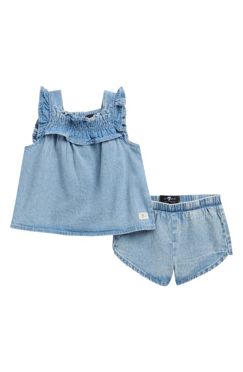 Stripe Cotton Seersucker Top & Shorts Set (Baby)