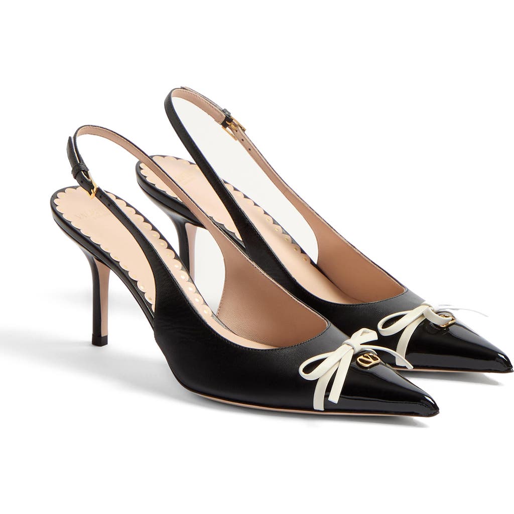 Valentino Garavani Leather Slingback With Patent Leather Toe In Black/ivory
