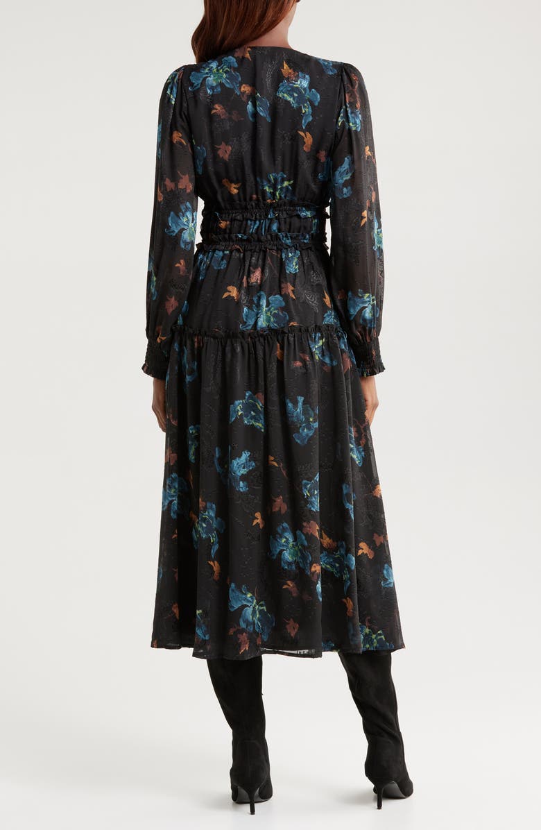 Mila Mae Floral Tiered Long Sleeve Tie Detail Midi Dress, Alternate, color, 