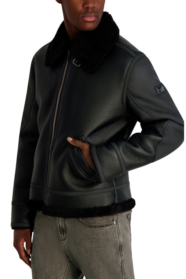 Faux Leather & Faux Shearling Jacket, Alternate, color, BLACK