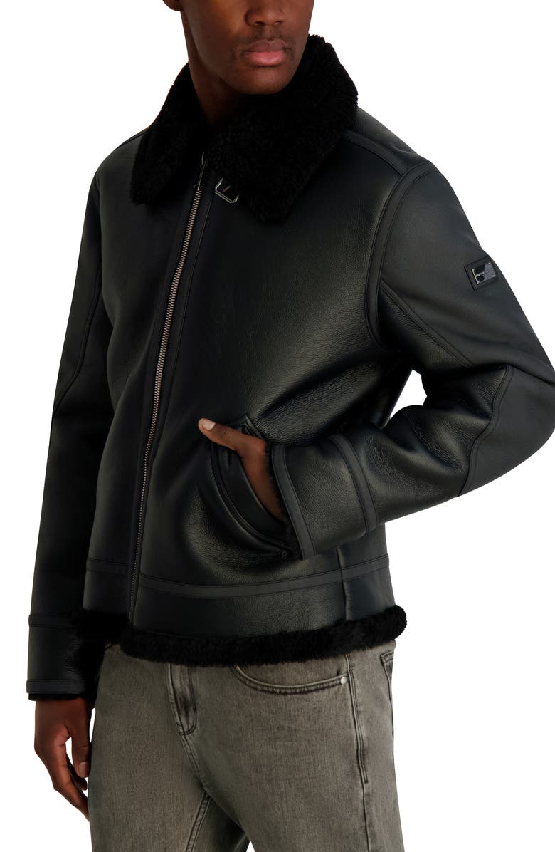 KARL LAGERFELD Faux Leather & Faux Shearling Jacket, Alternate, color, Black