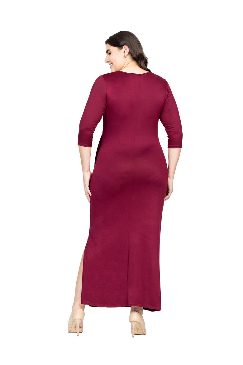Fitted V-Neck Side Slit Maxi Dress, Alternate, color, Burgundy