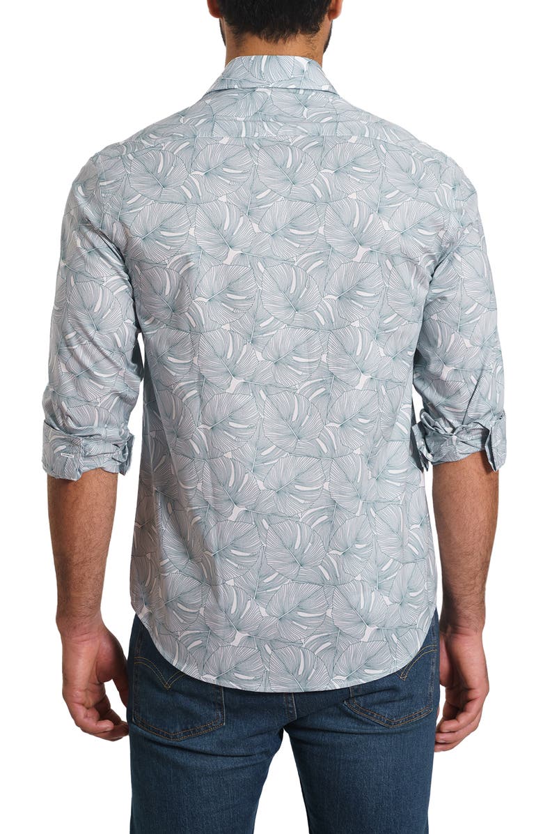 Jared Lang Trim Fit Monstera Leaf Pima Cotton Button-Up Shirt, Alternate, color, Green Leaves