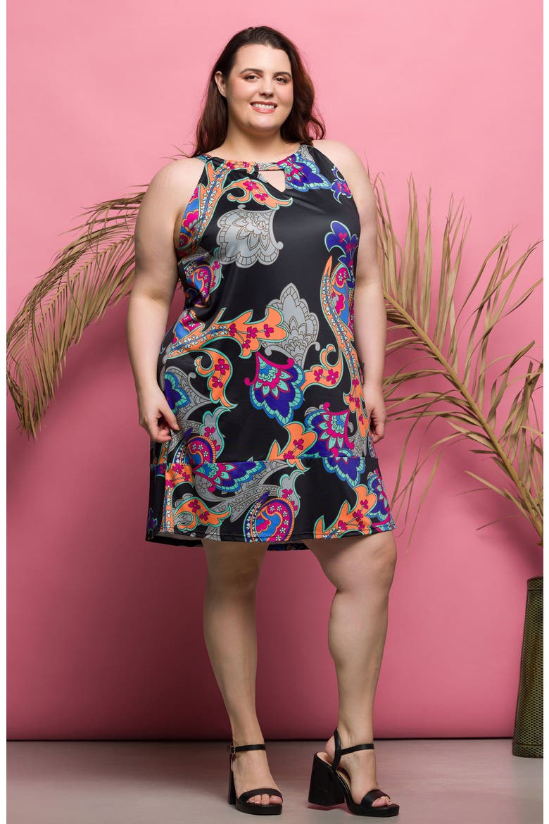 Print Sleeveless Keyhole Cutout Dress, Alternate, color, BLACK MULTI