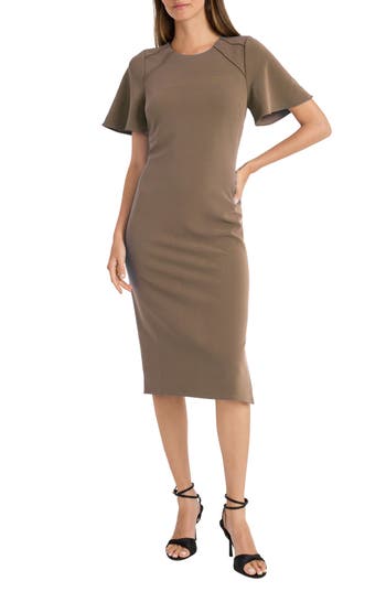 Maggy London Flutter Sleeve Sheath Dress In Mid Taupe