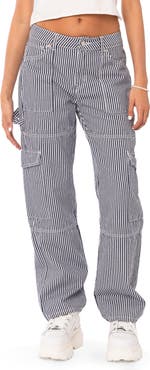 【関税＆送料込み】Off-White Wide Grey Pinstripe Cargo Trou EDIKTED Stripe Out Cargo Pants | Nordstrom
