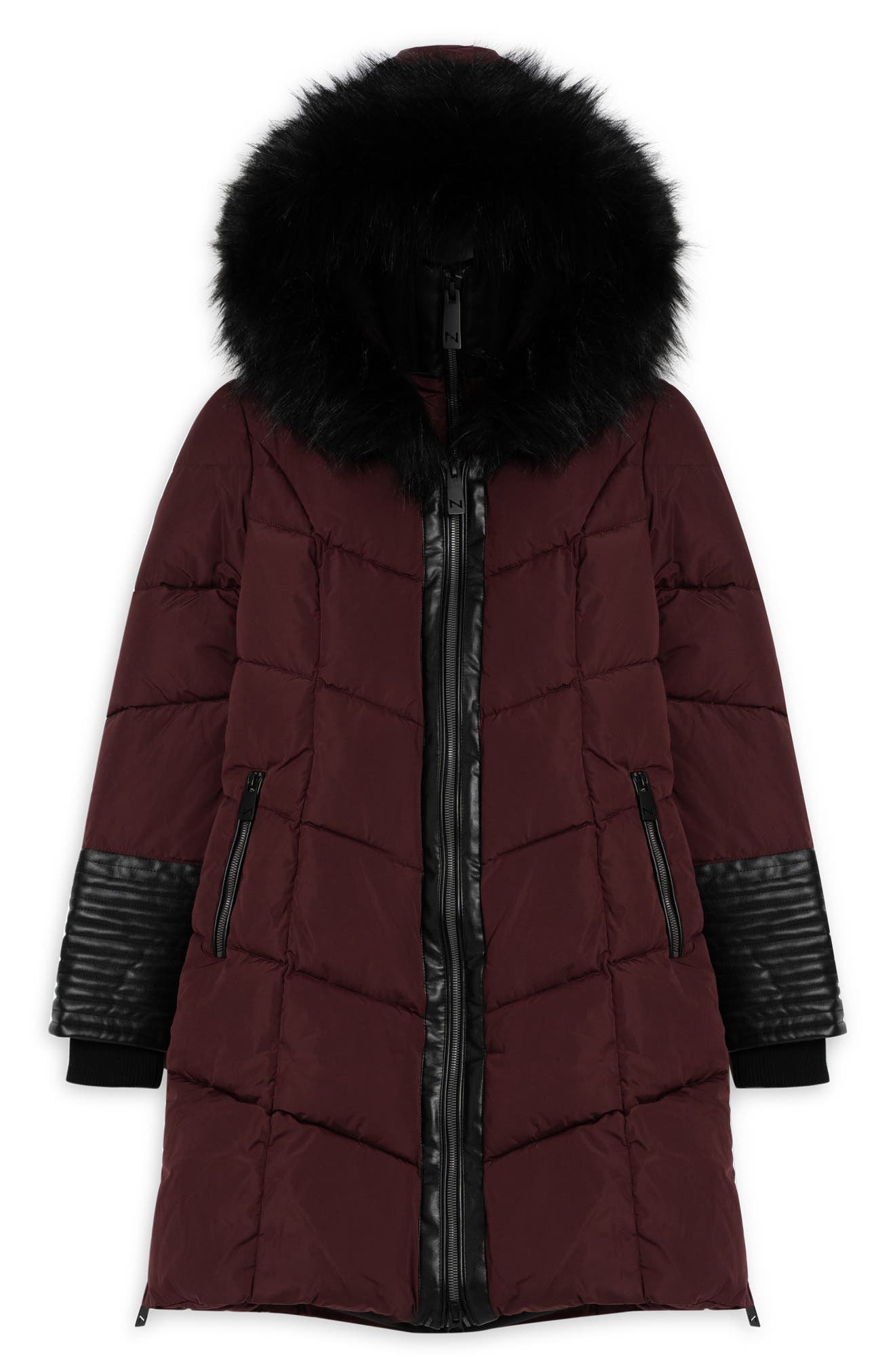 Noize Priya Water Resistant Mixed Media Parka with Faux Fur Trim