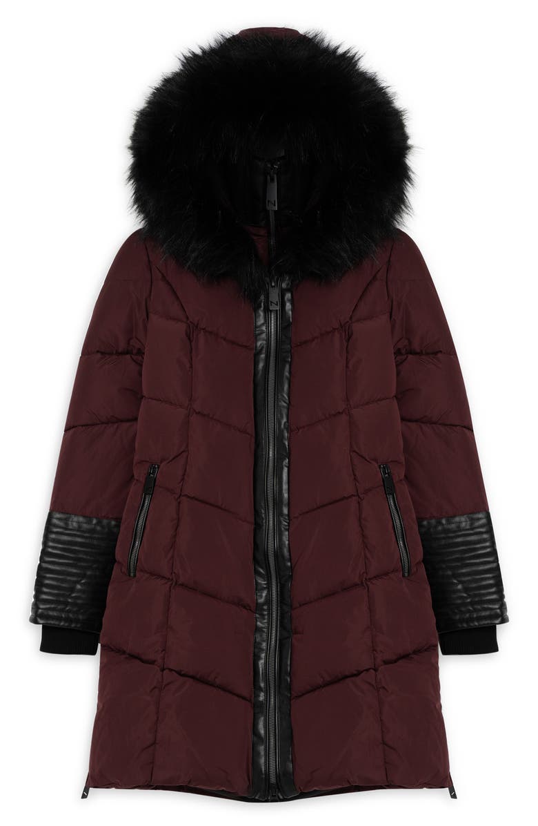 Noize Priya Water Resistant Mixed Media Parka with Faux Fur Trim, Main, color, Cherry