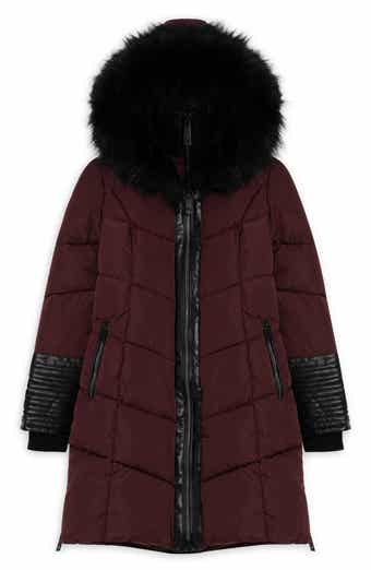 Noize Priya Water Resistant Mixed Media Parka with Faux Fur Trim