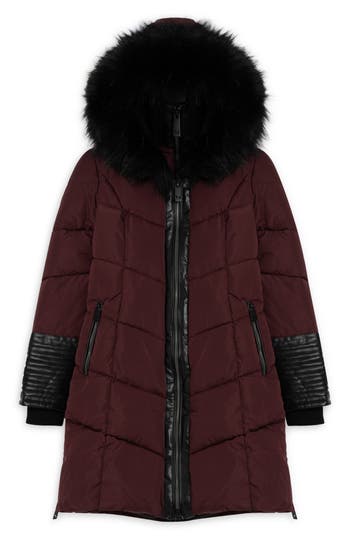 Noize Priya Water Resistant Mixed Media Parka With Faux Fur Trim In Multi