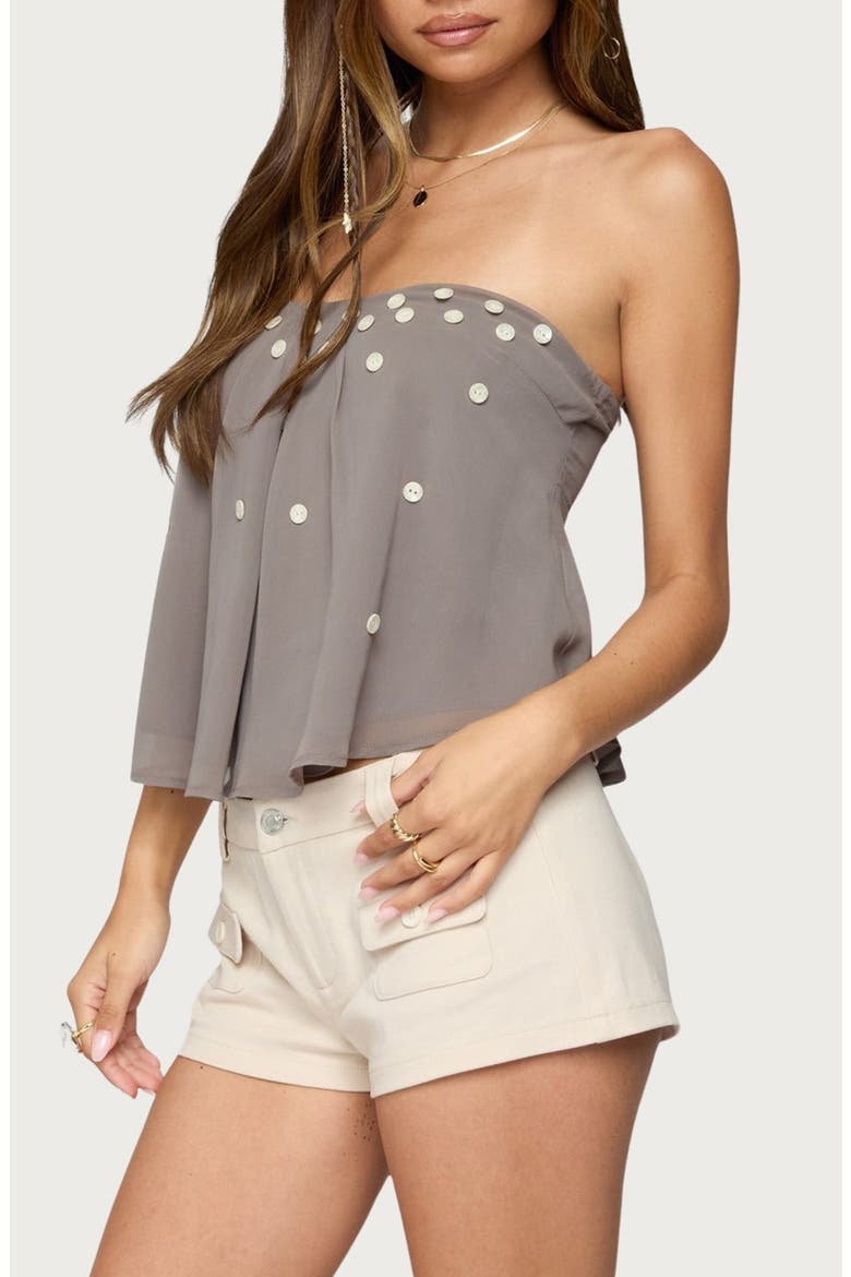 Lenie Strapless Chiffon Baydoll Top, Alternate, color, GRAY