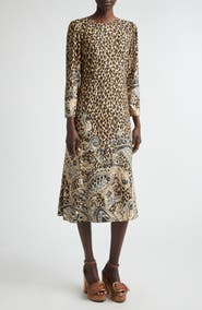 Etro Mixed Print Long Sleeve Midi Dress