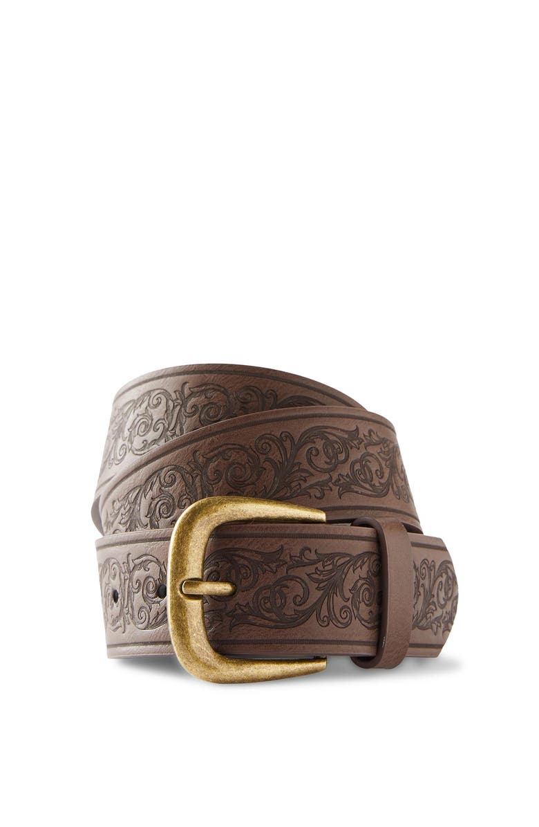 Cotton On Men's Stamped Belt, Alternate, color, Brown Vintage Brass Buckle