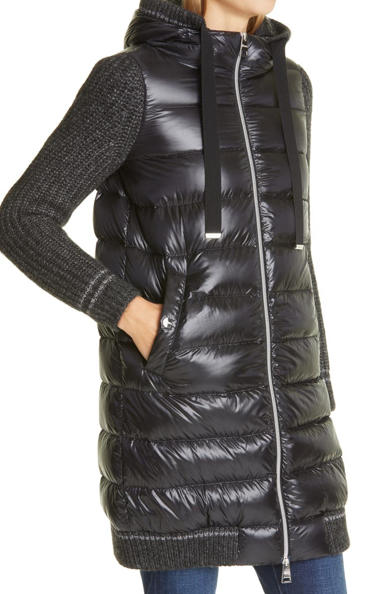 Herno Sweater Sleeve Hooded Down Puffer Coat, Alternate, color, 