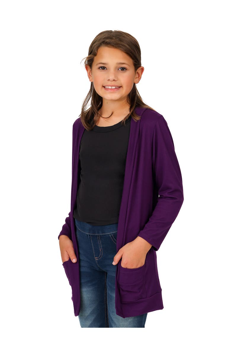 Open Front Long Sleeve Pocket Cardigan, Alternate, color, Purple