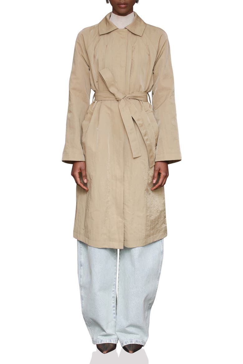 Nylon Pleated Rain Trench Coat, Alternate, color, FAWN