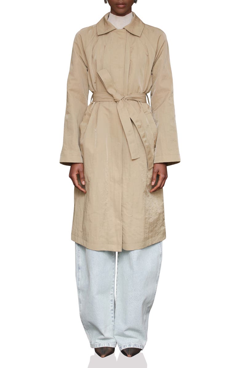 Avec Les Filles Nylon Pleated Rain Trench Coat, Alternate, color, Fawn