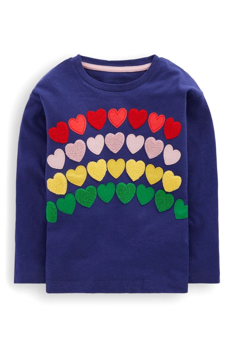 Kids' Heart Appliqué Long Sleeve Cotton Graphic T-Shirt, Main, color, TWILIGHT NAVY HEARTS