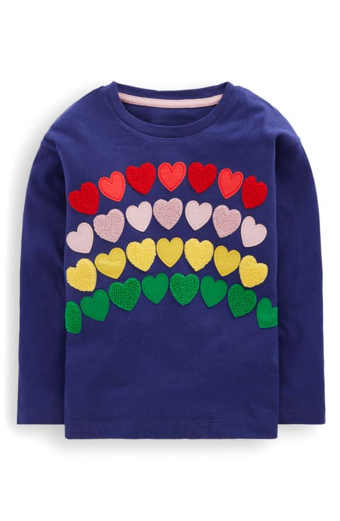 Kids' Heart Appliqué Long Sleeve Cotton Graphic T-Shirt (Toddler, Little Kid & Big Kid)