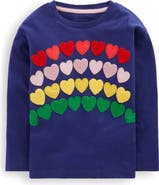 Mini Boden Kids' Heart Appliqué Long Sleeve Cotton Graphic T-Shirt