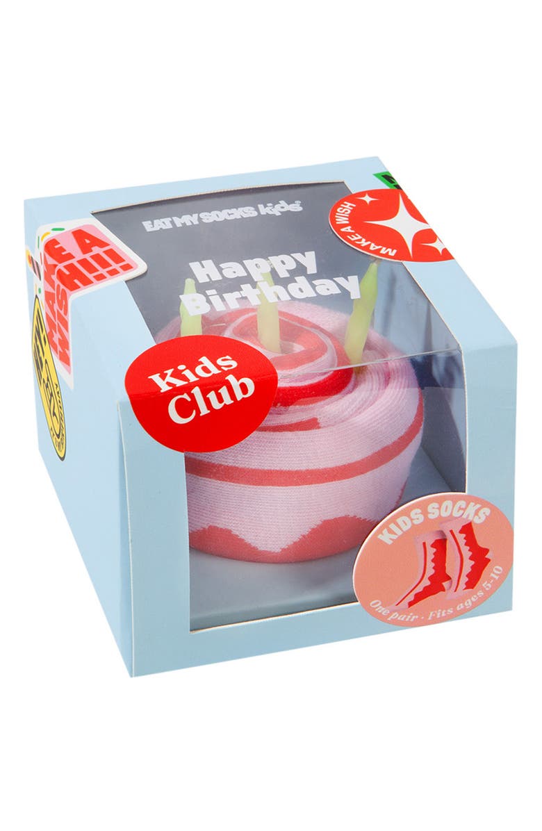 doiy Kids' Happy Birthday 3D Crew Socks, Alternate, color, Pink/ Red