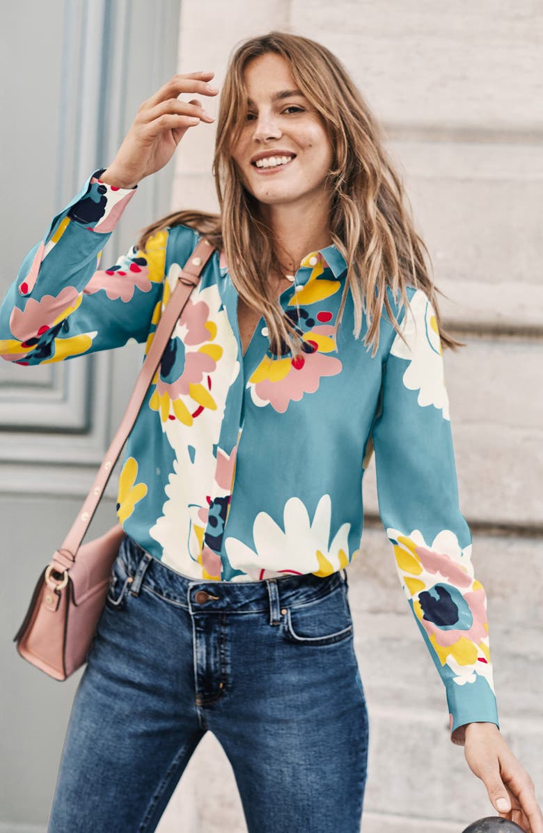 Boden Floral Silk Shirt, Alternate, color,