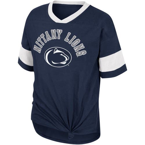 Colosseum Big Girls Navy Penn State Nittany Lions Tomika Tie-front V-neck T-shirt In Blue