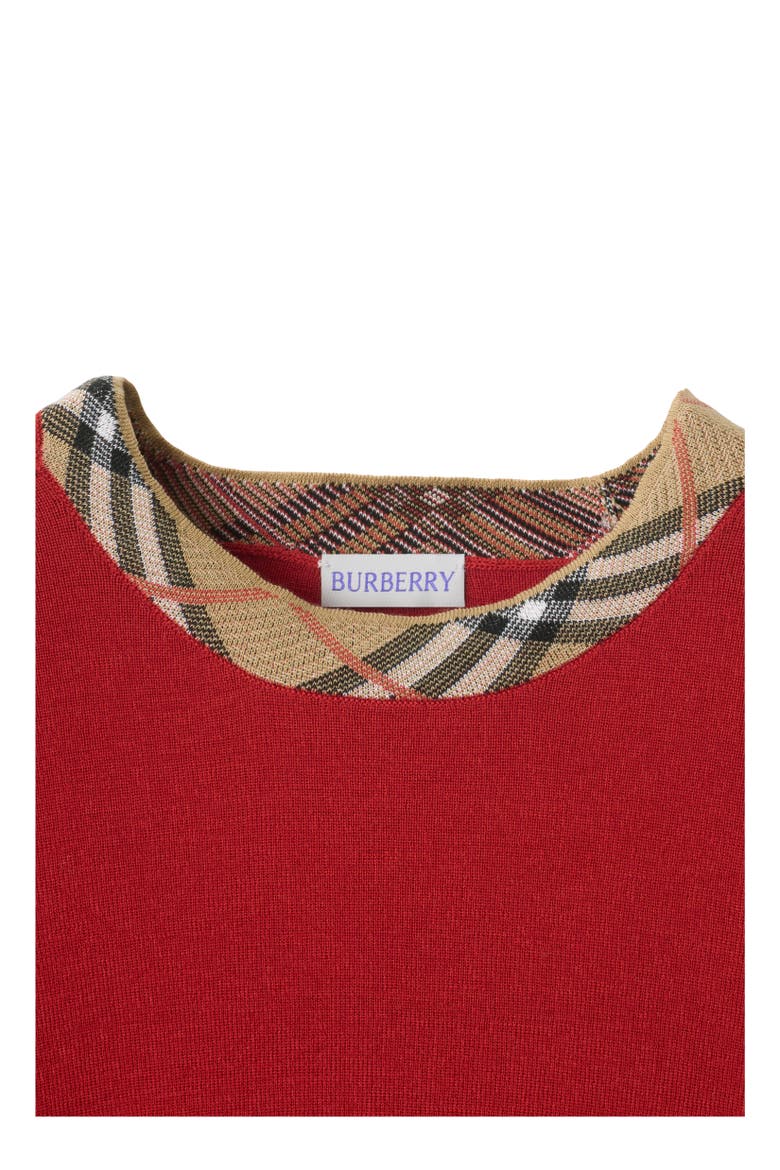 Check Trim Wool Sweater, Alternate, color, Crimson red