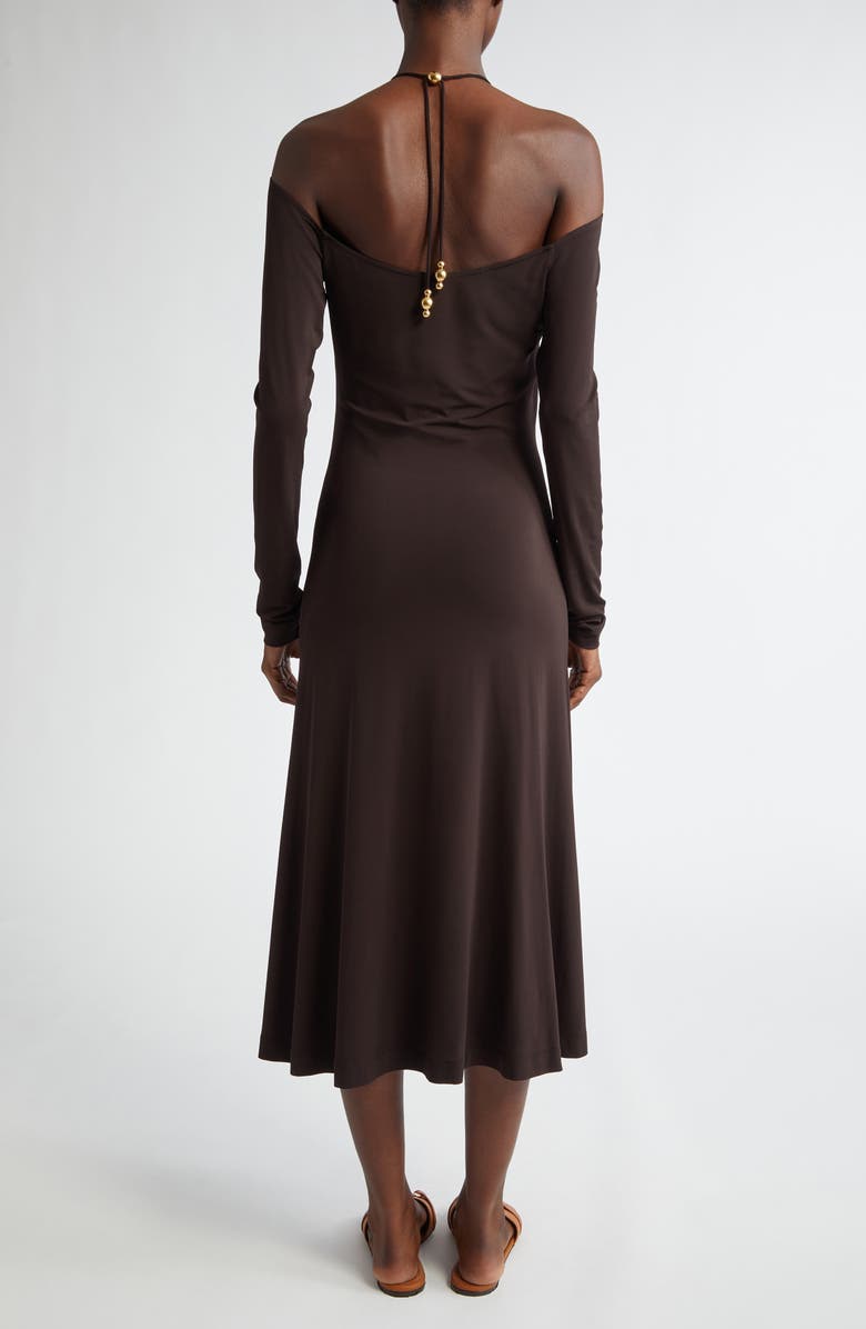 FERRAGAMO Cold Shoulder Long Sleeve Crepe Jersey Halter Dress, Alternate, color, 