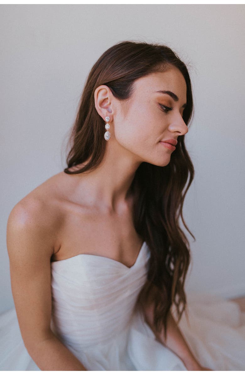 Untamed Petals Annette Crystal Drop Earrings, Alternate, color, Silver