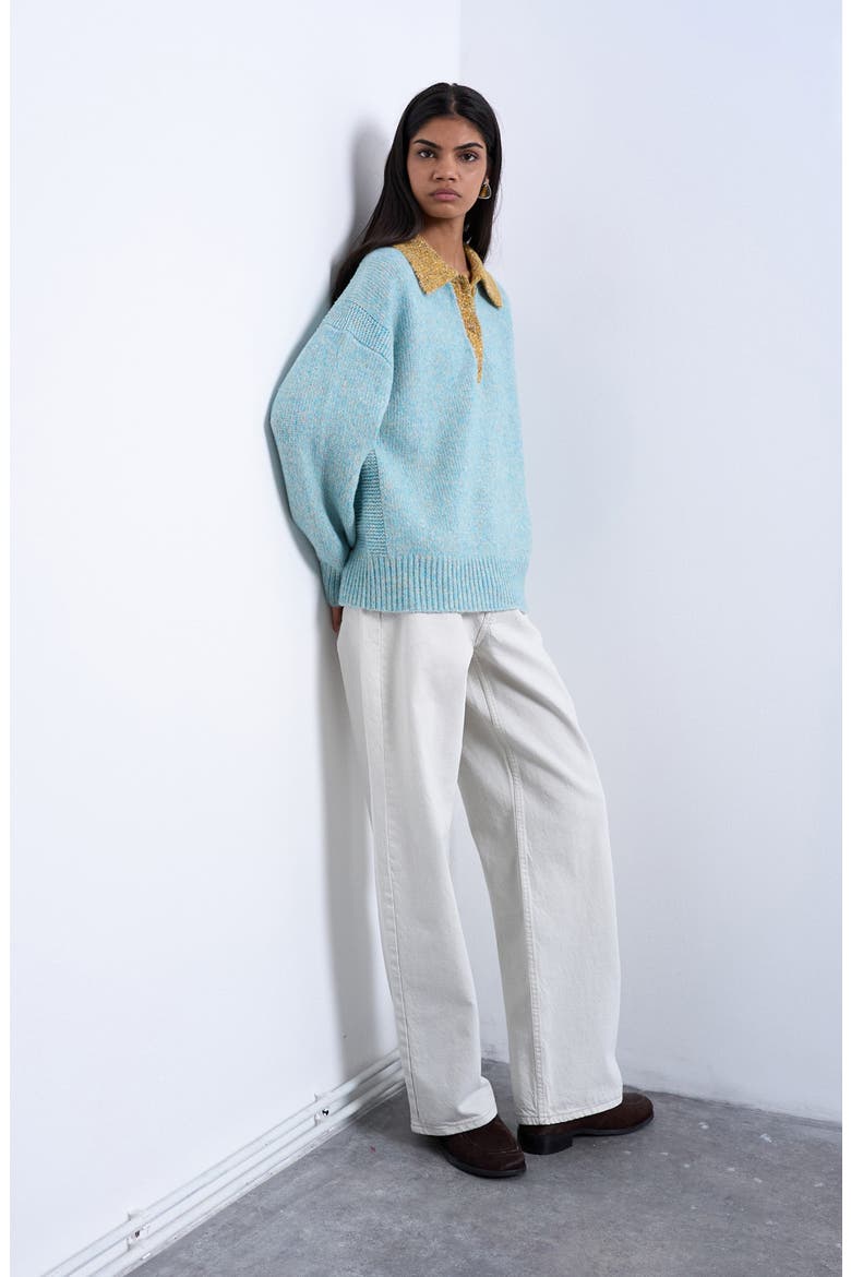 Marled Contrast Johnny Collar Sweater, Main, color, MEDIUM BLUE