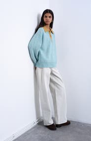 Topshop Marled Contrast Johnny Collar Sweater