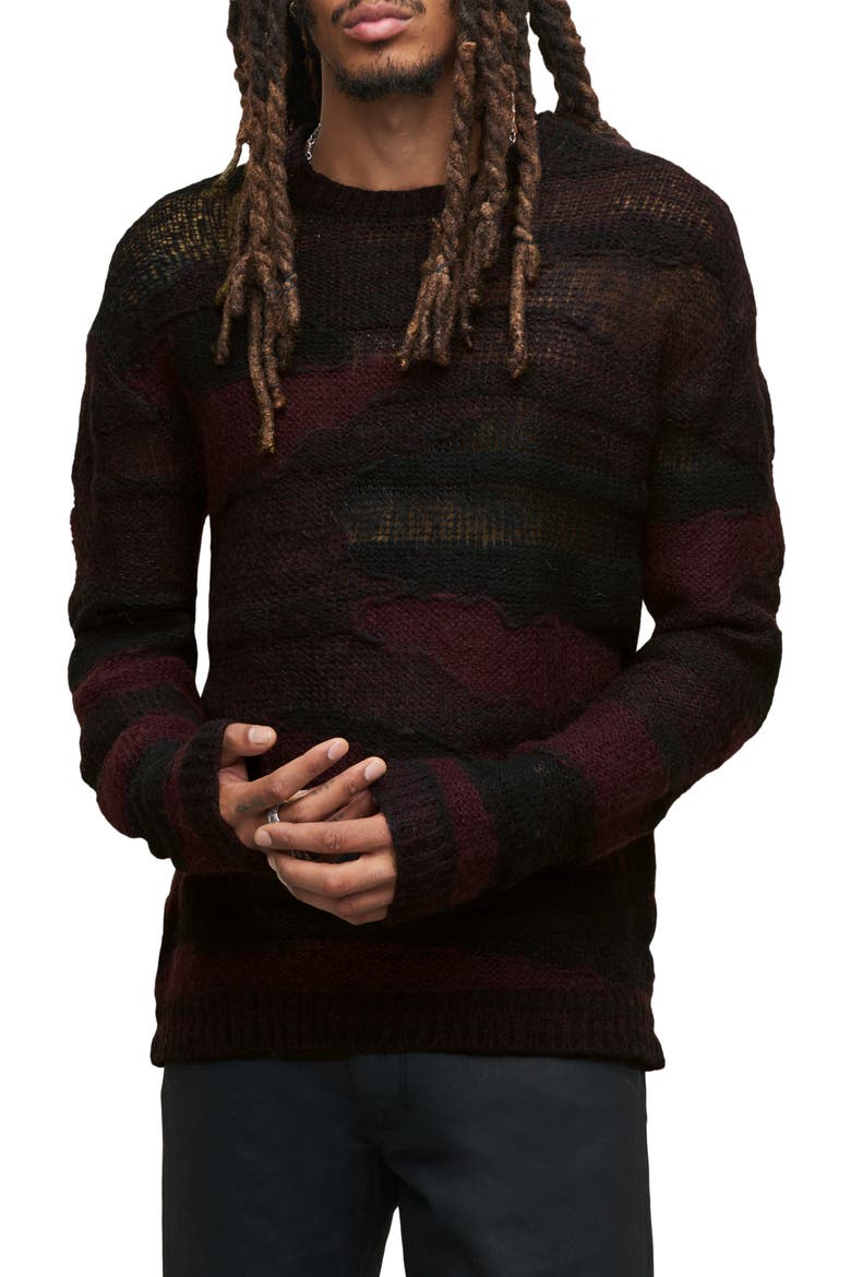 Stanly Burnout Stripe Sweater, Main, color, DARK PLUM