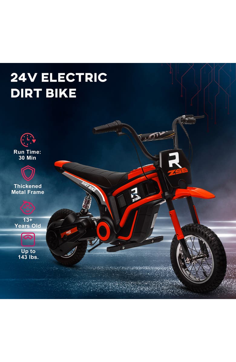 Aosom 24V 350W Electric Dirt Bike with Twist Grip Throttle, 15 MPH, Music Horn, Rear Suspension, Alternate, color, Red
