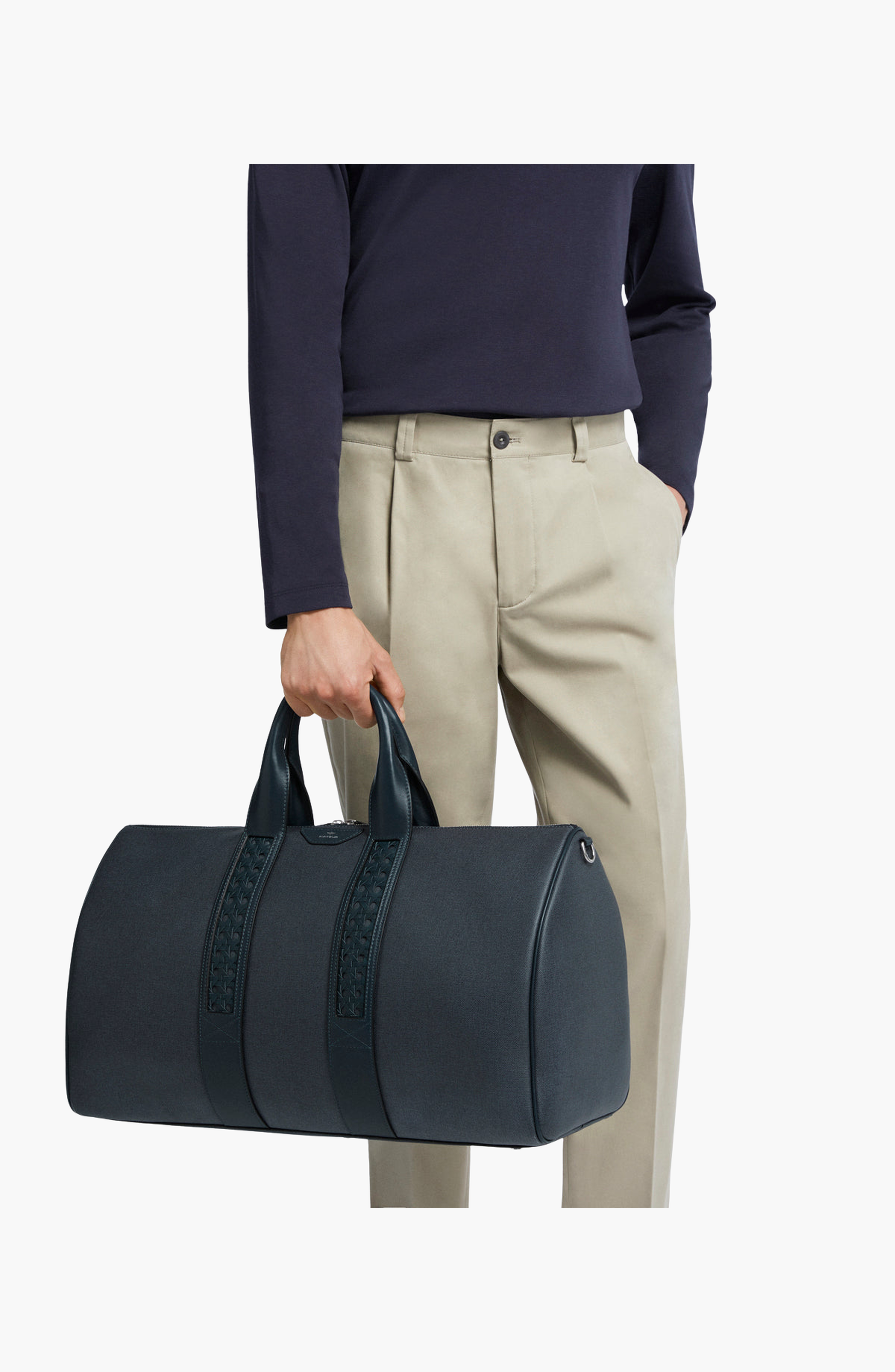 Aviteur Water-Resistant Canvas Leather Newport Duffle, Alternate, color, Blu Nautico