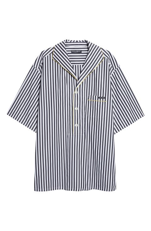 Stripe Cotton & Silk Poplin Pajama Shirt