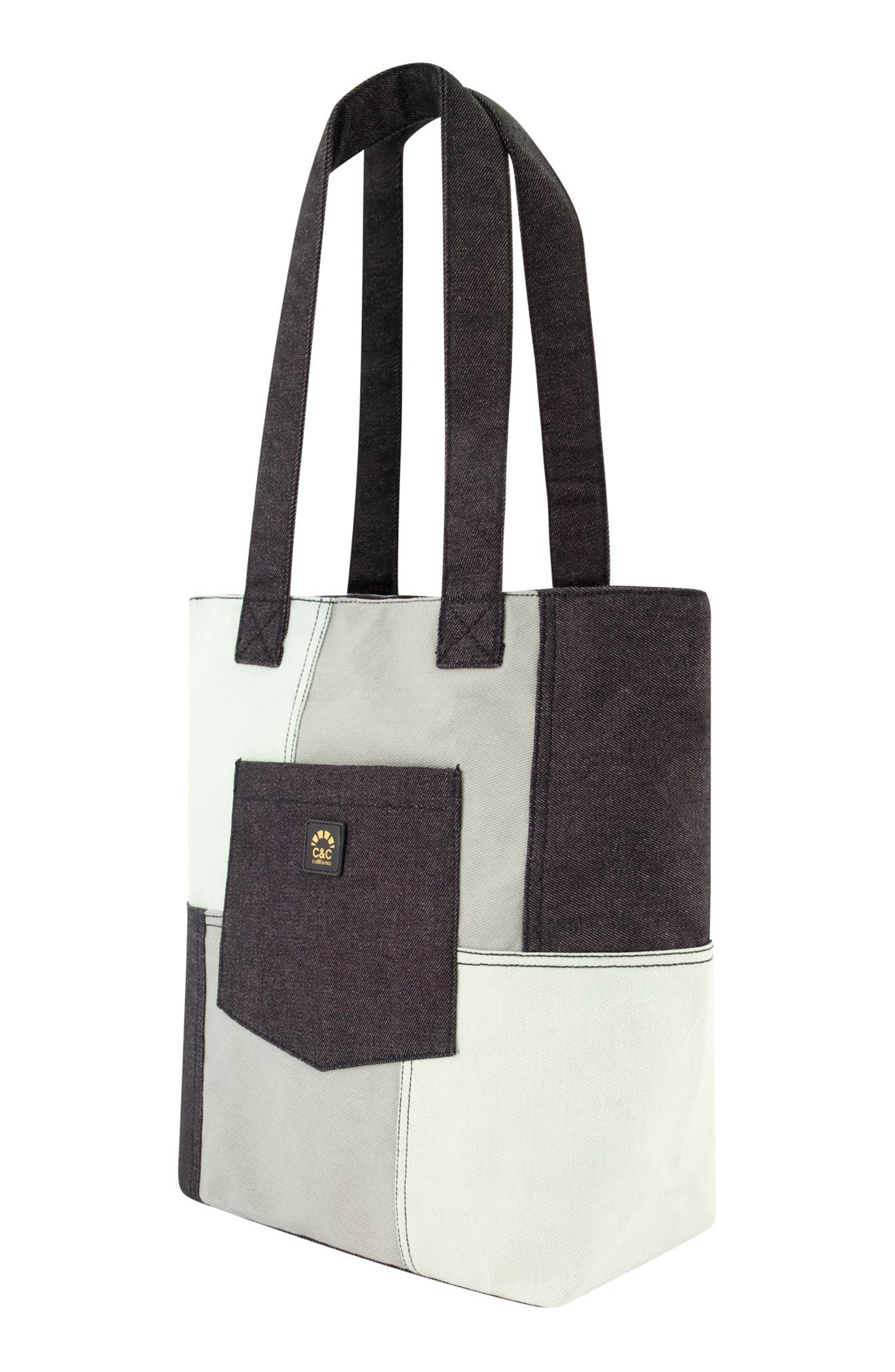 USPA ACCESSORIES Denim Patchwork Tote Bag, Alternate, color, Grey